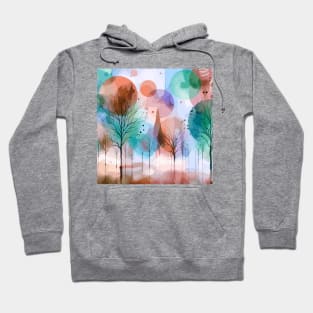 Colorful Sky Blue Pastel Brown Abstract Trees Hoodie